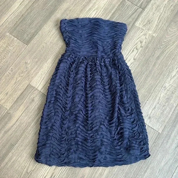 🔥Zara🔥 | Navy blue ruffled strapless  dress - Picture 1 of 11
